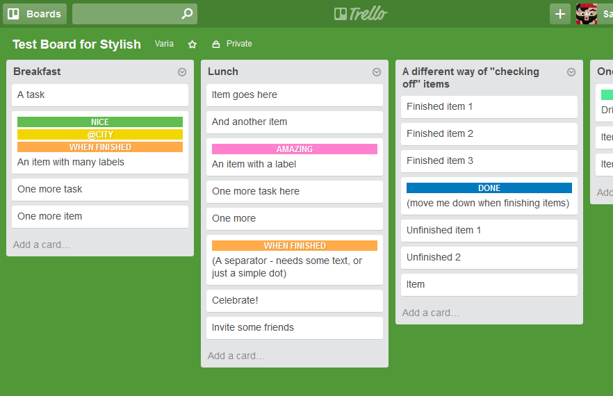 Trello: full width labels with text