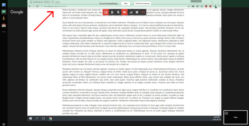 Google Hangouts - Dim "sharing your screen" bar