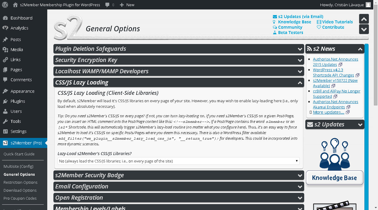 s2Member Admin Compact