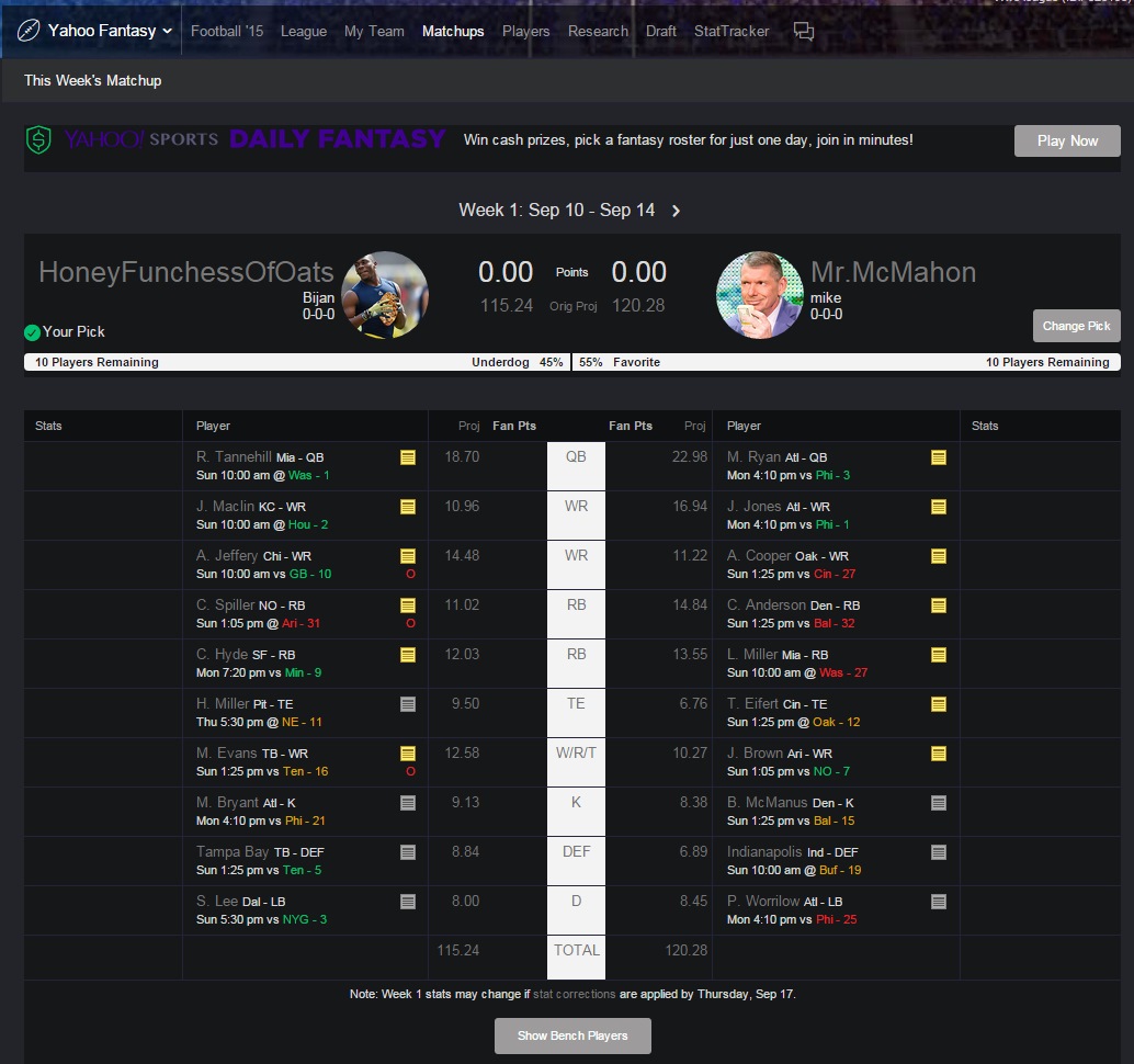 Yahoo Fantasy Football Dark Theme