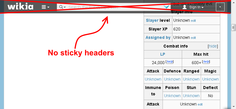 Wiki No Sticky Header
