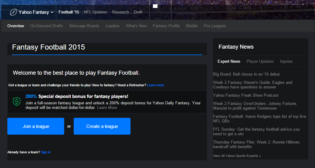Yahoo Fantasy Football Dark Theme (2015)
