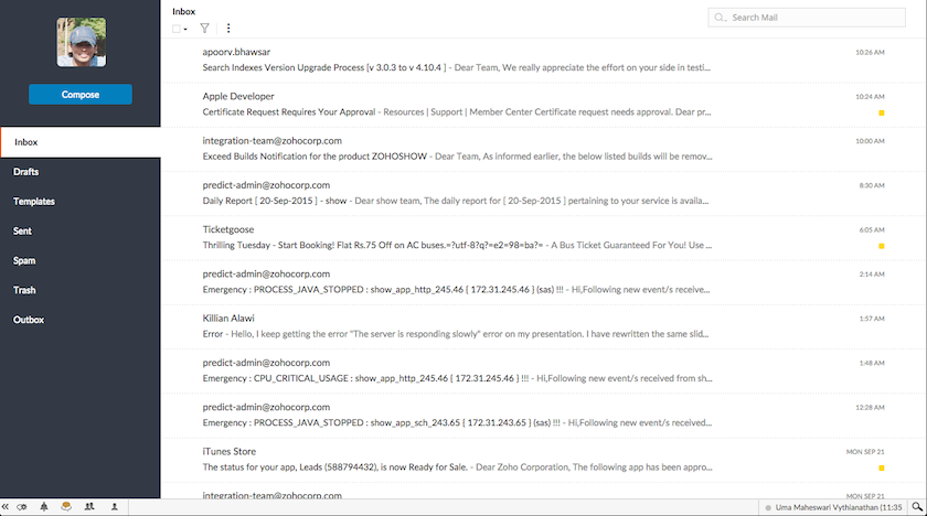 Simple Zoho Mail UI