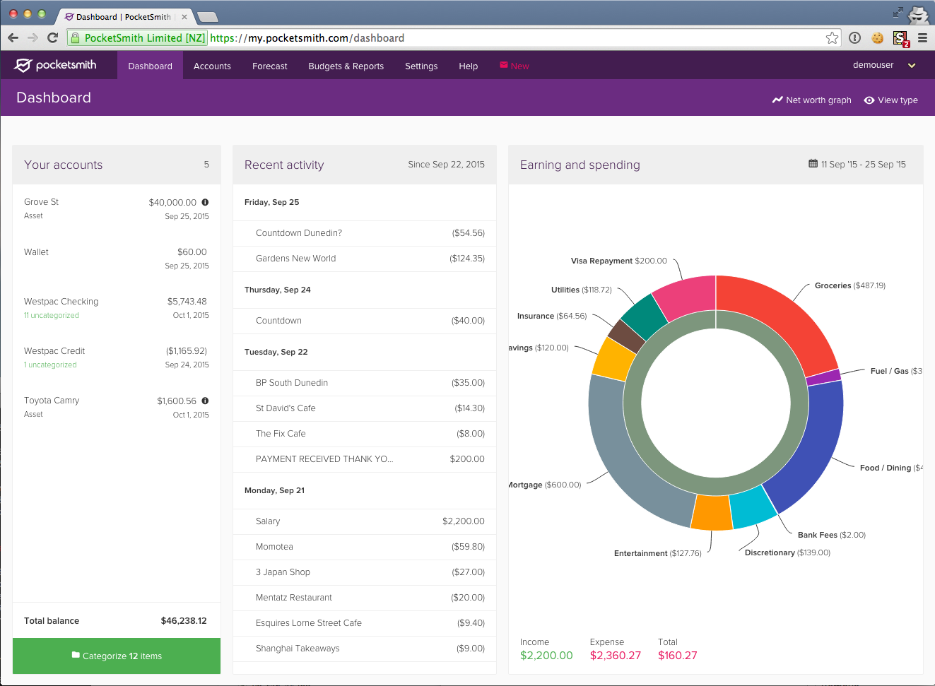 PocketSmith - taller full width Dashboard