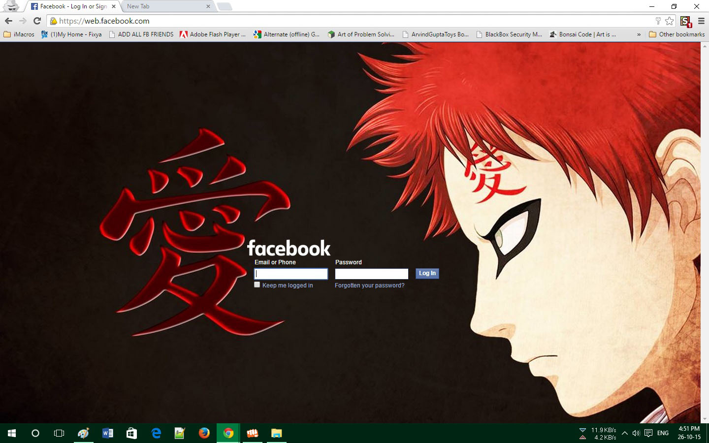 Gaara (Naruto) Facebook Login Theme