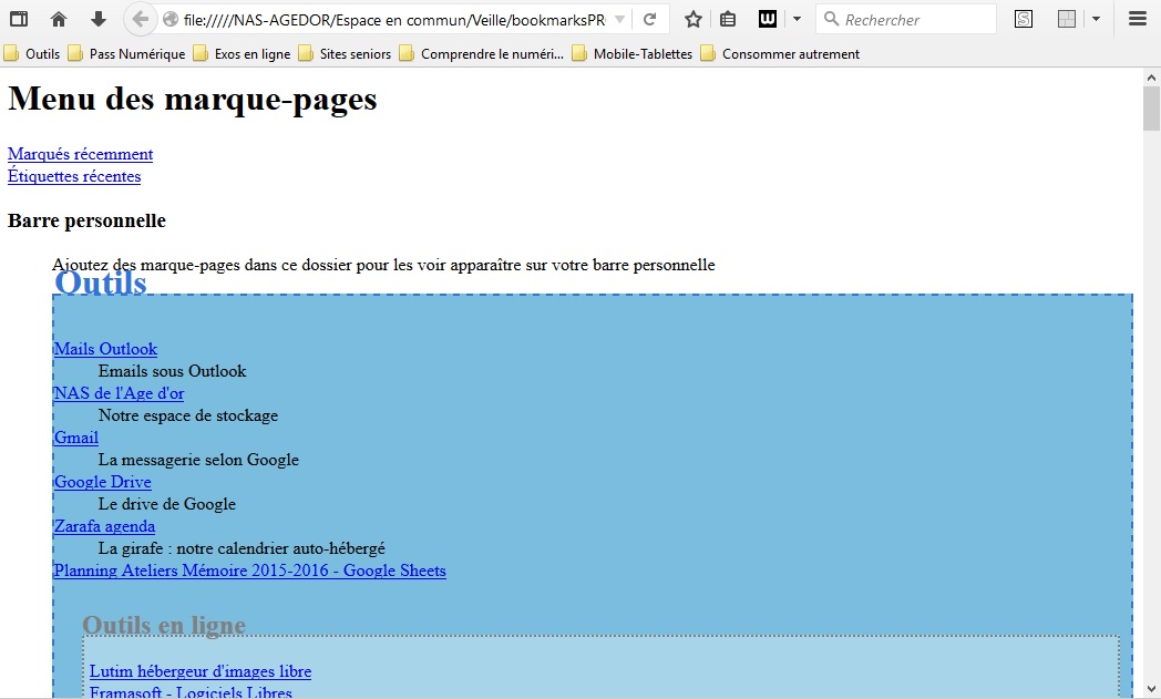 Mise en page de vos bookmarks
