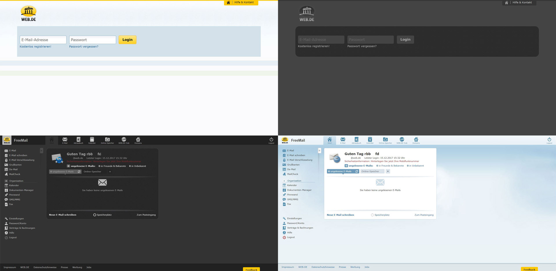 web.de Login & Postfach + optionalen Dark Mode