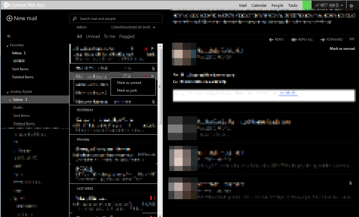 MS OWA Outlook Web App Dark Mode