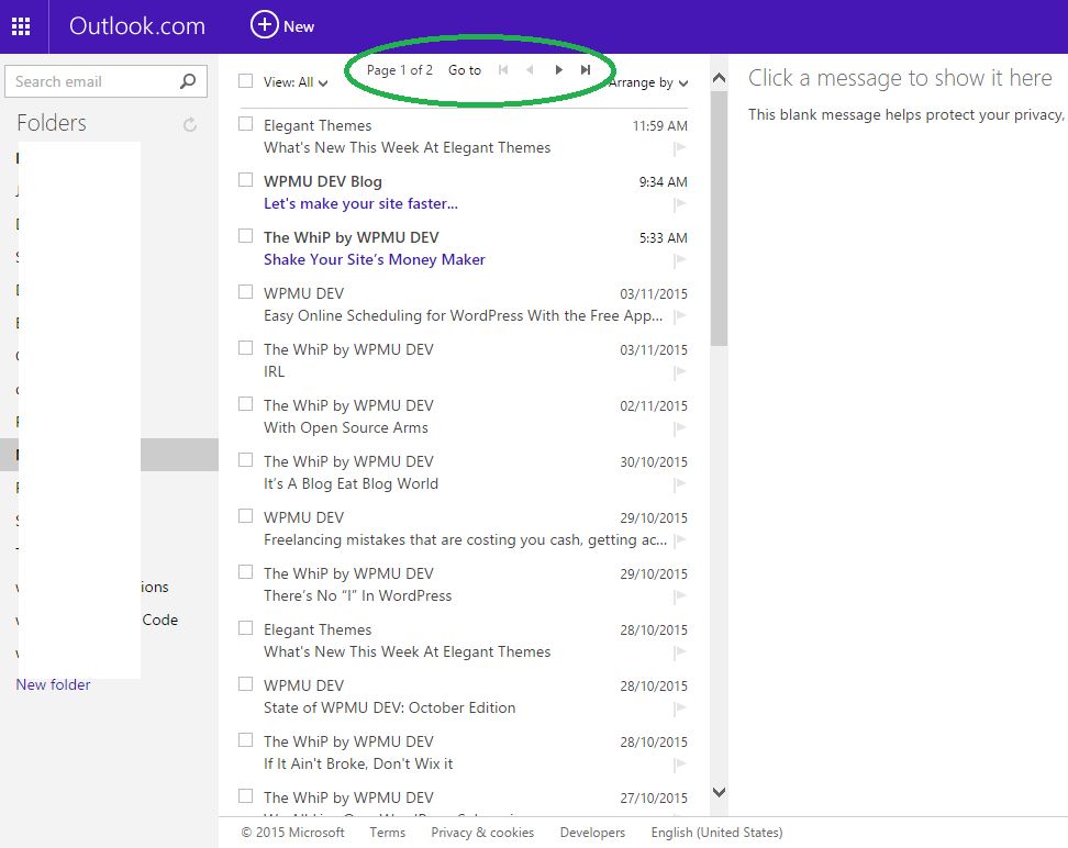 Outlook Move Page Navigation