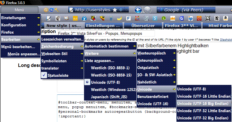 Firefox 3** Vista SilverFox - Popups, Menupopups