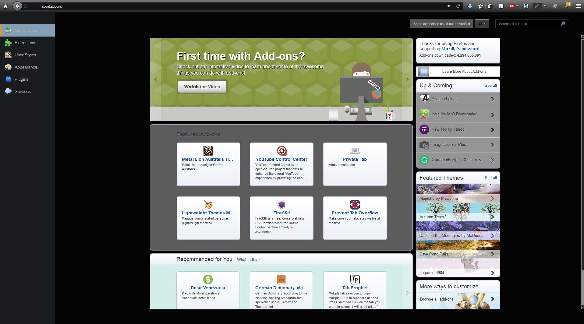 Black styles — Mozilla – about:addons