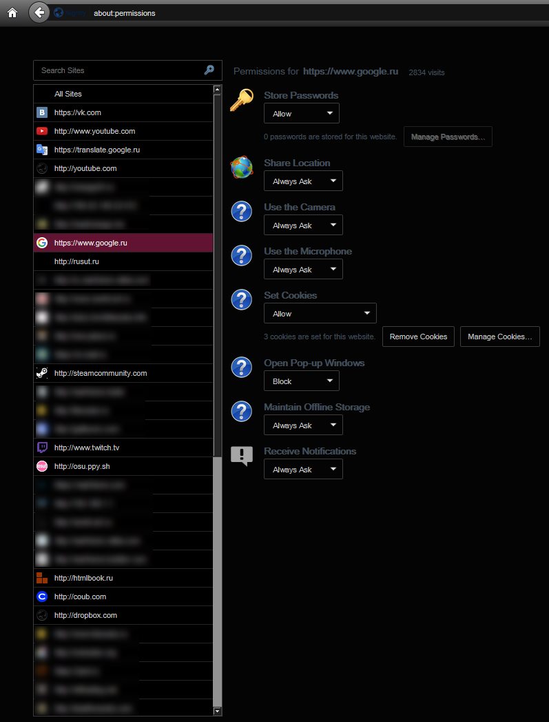 Black styles — Mozilla – about:permissions