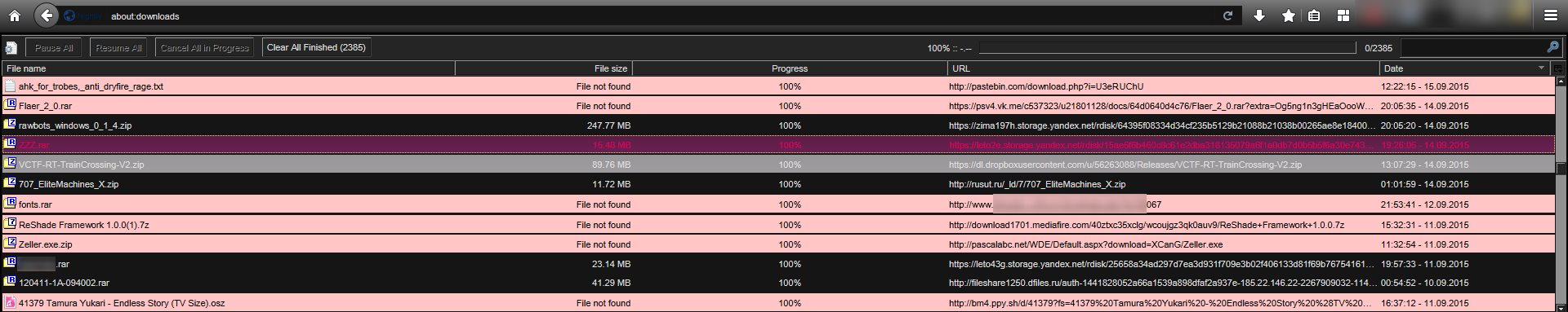 Black styles — Mozilla – about:downloads