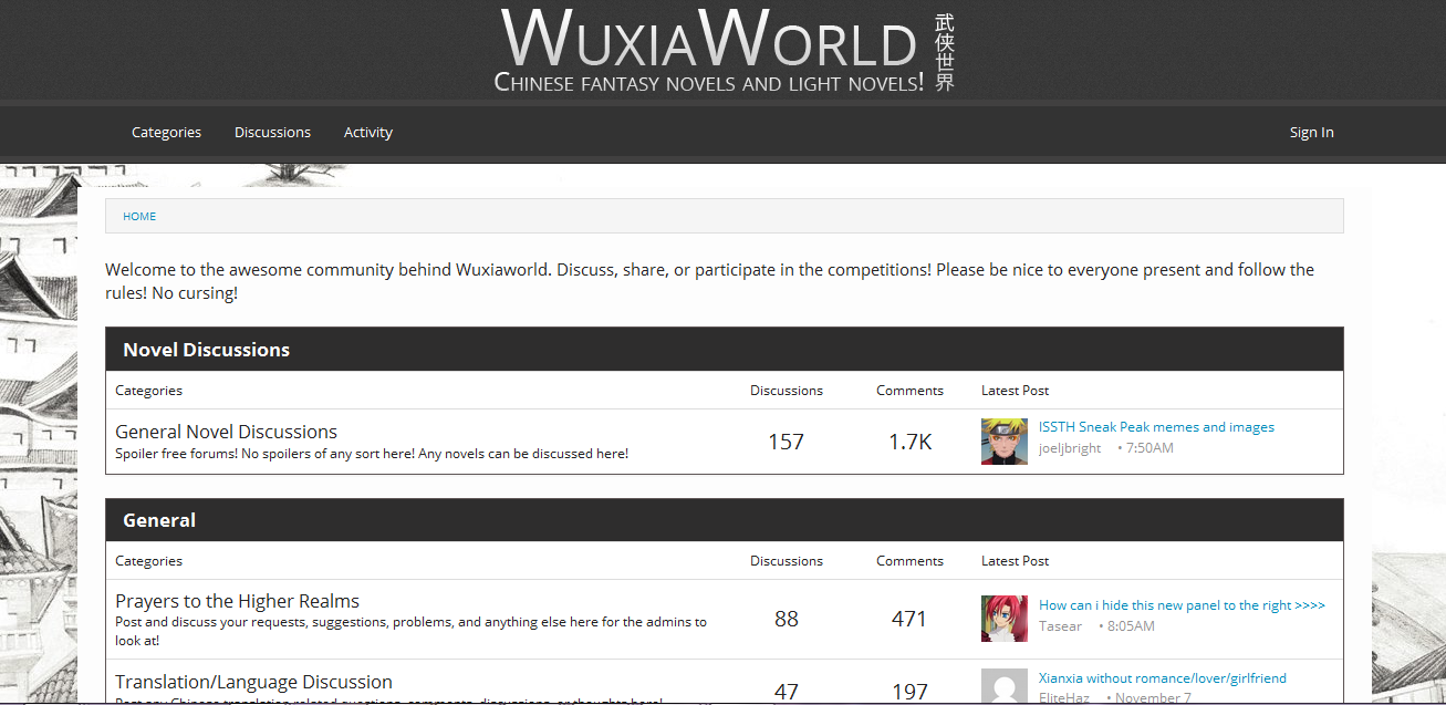 Wuxiaworld Hide Sidebar