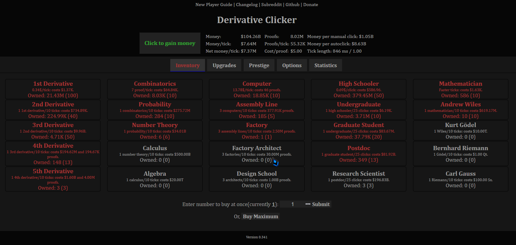 Derivative Clicker Dark