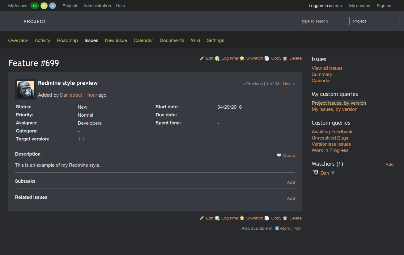 Redmine Tomorrow Dark