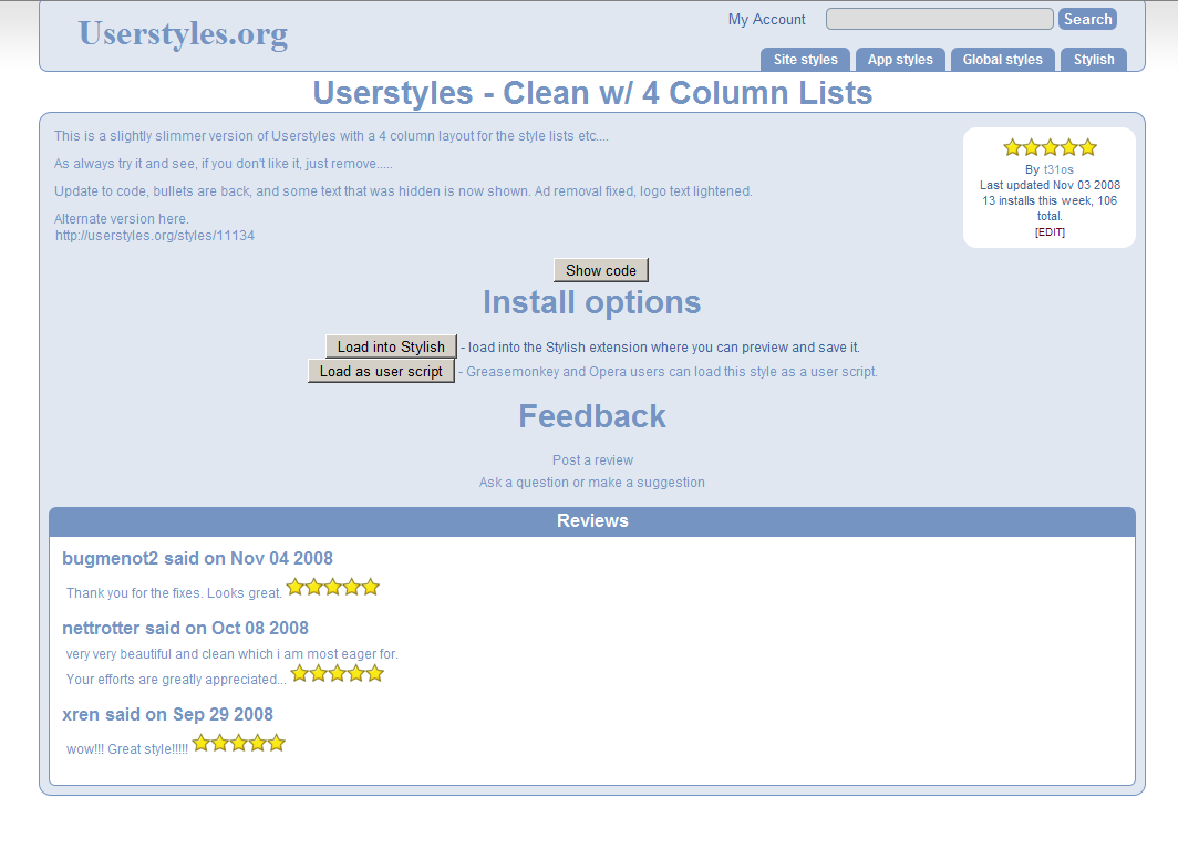 Userstyles - Clean v3.0 w/2 & 3 column lists