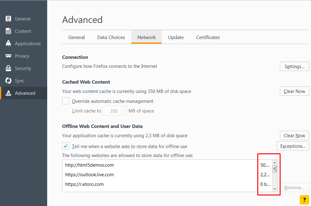 Offline Web Content and User Data Fix field width
