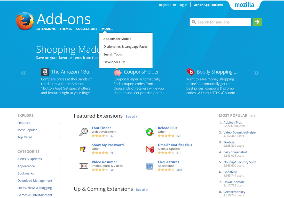 addons.mozilla.org - new Mozillla look