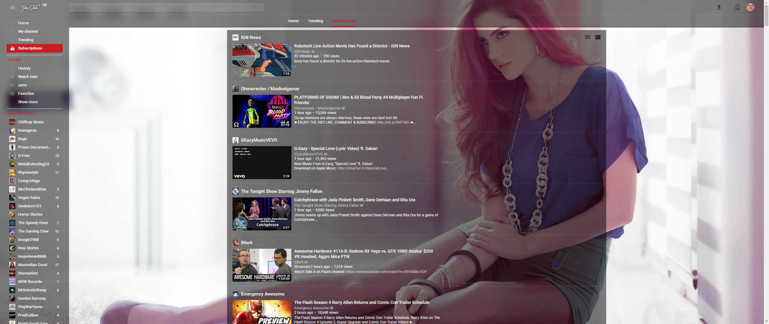 See Through YouTube Theme (Pick your background)