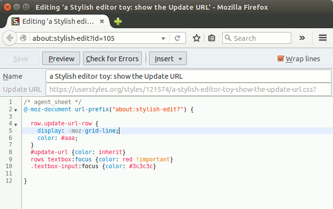 a Stylish editor toy: show the Update URL