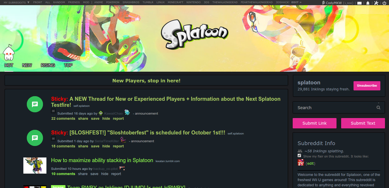 Splatoon Reddit Dark Theme