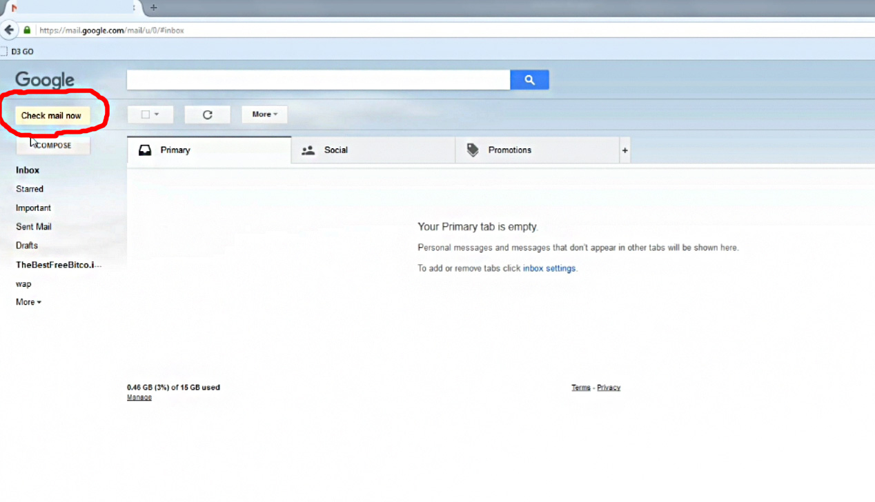 Check Mail button for pop3 accounts in gmail