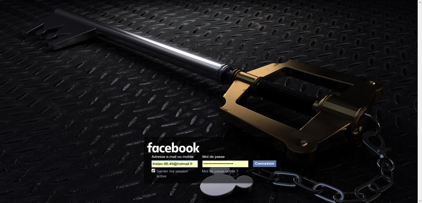 Kingdom Hearts Facebook login page
