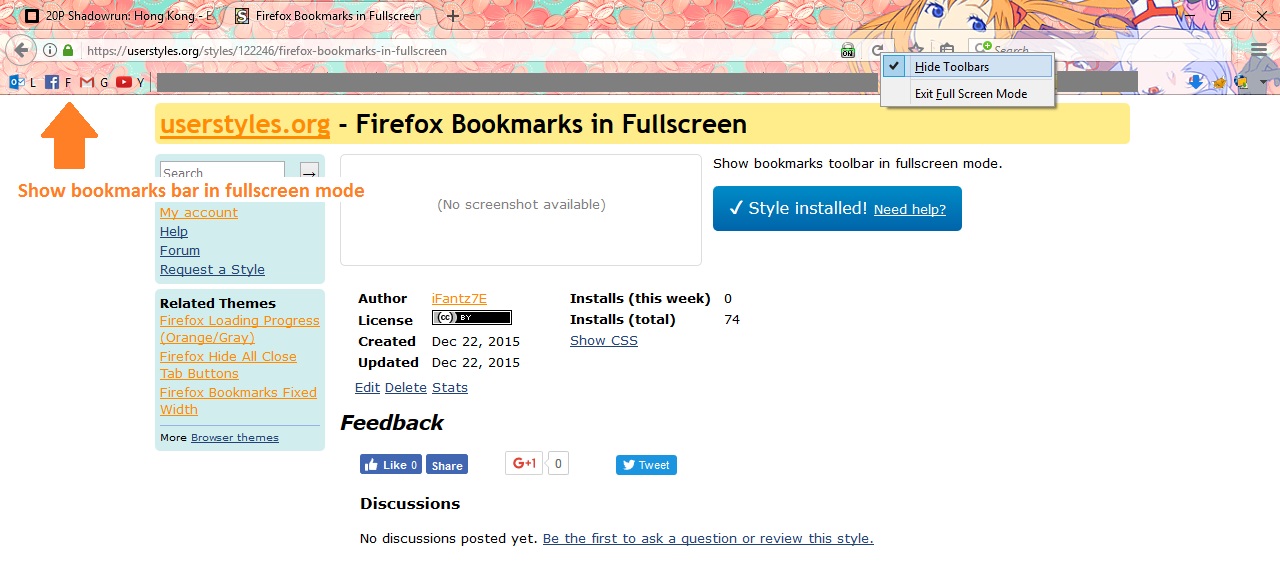 Firefox Bookmarks in Fullscreen