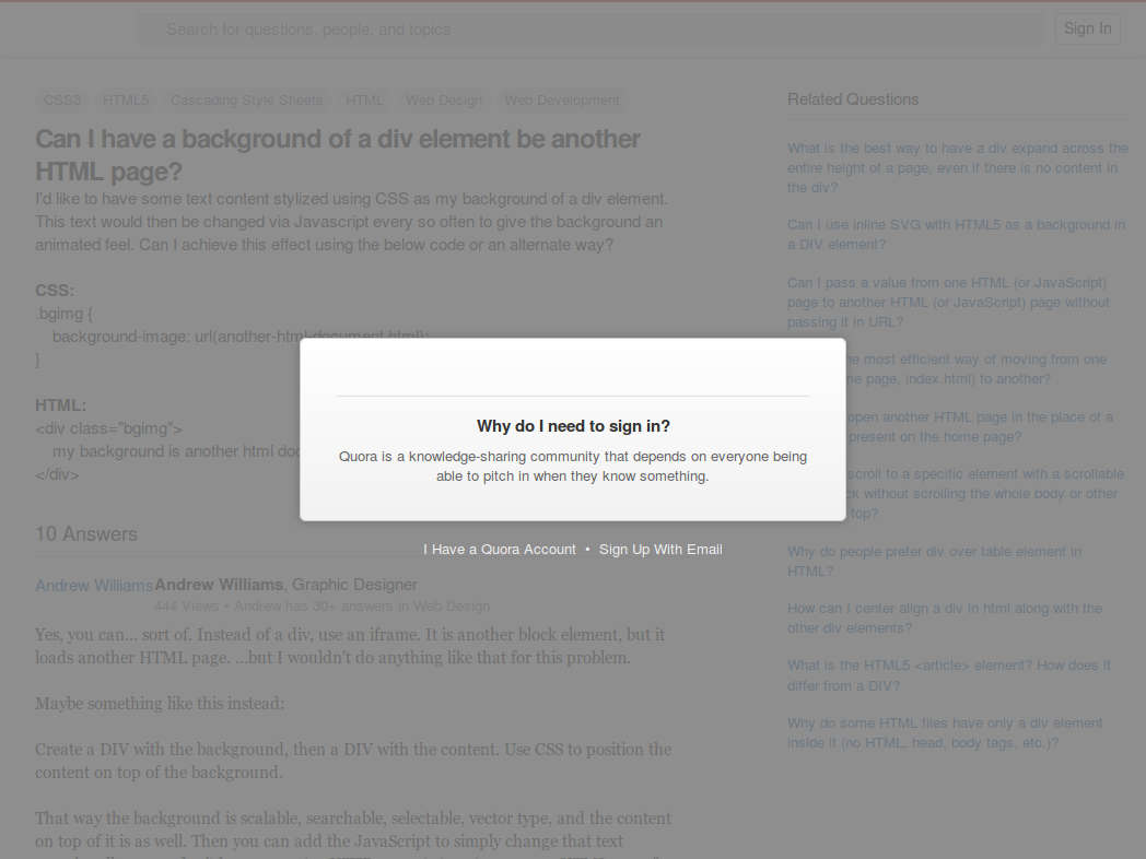 Quora, no sign-in