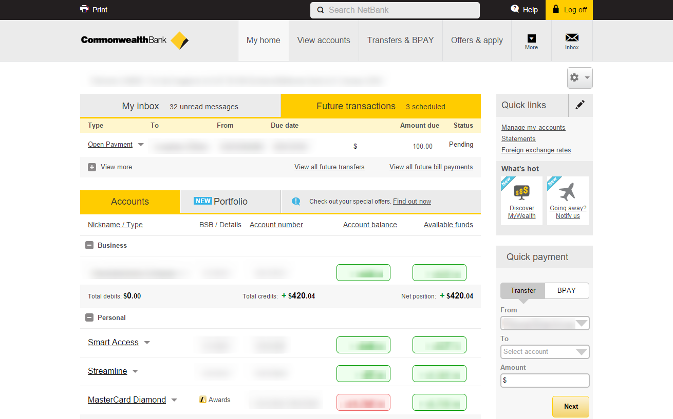 Commonwealth Bank - NetBank colored transactions