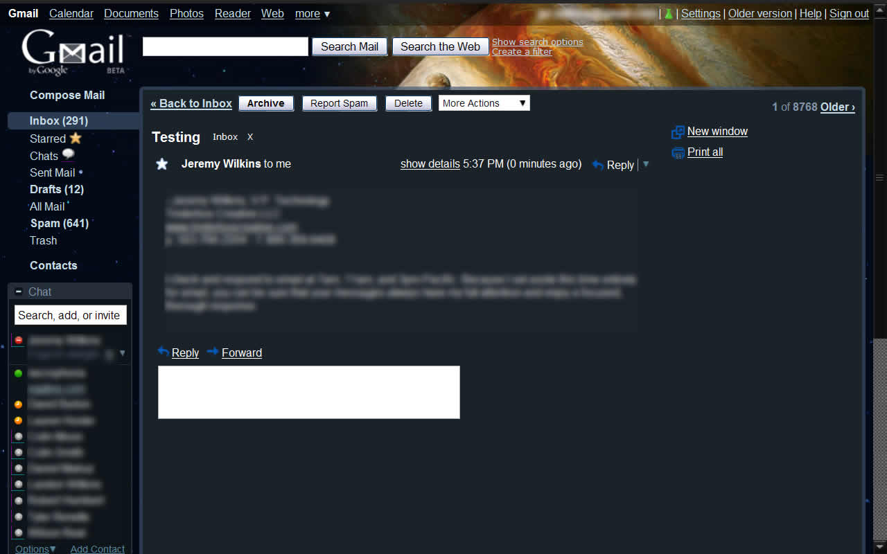Gmail Planet Theme Dark Message Pane