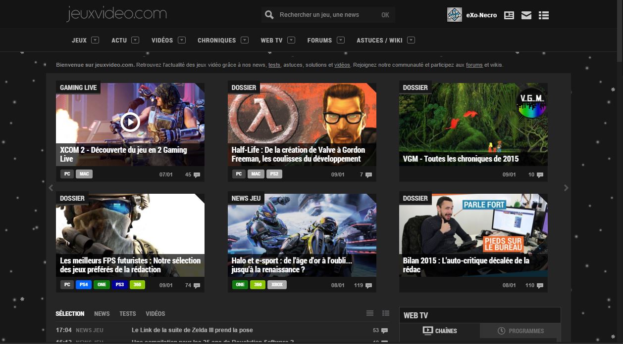 Faire tomber la neige sur Jeuxvideo.com