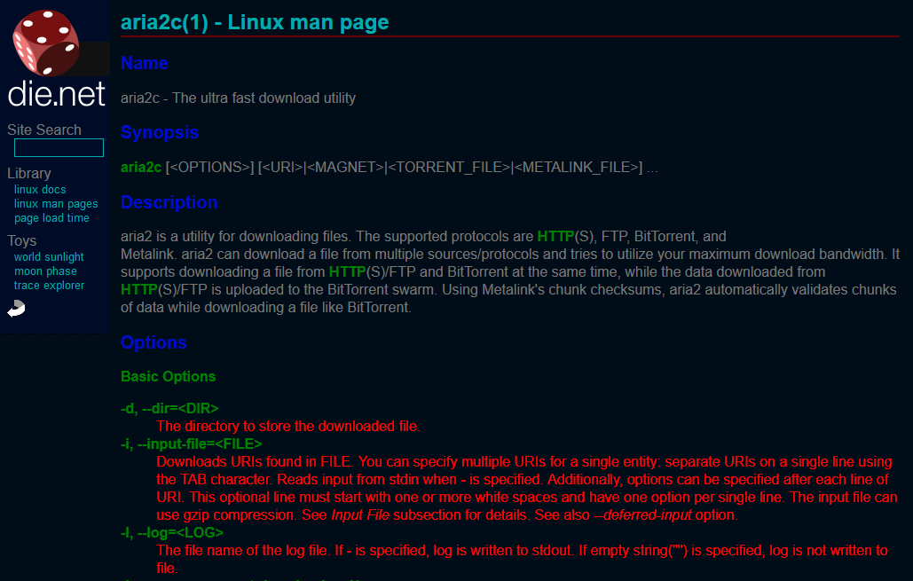 Man Pages - die.net Dark Blue