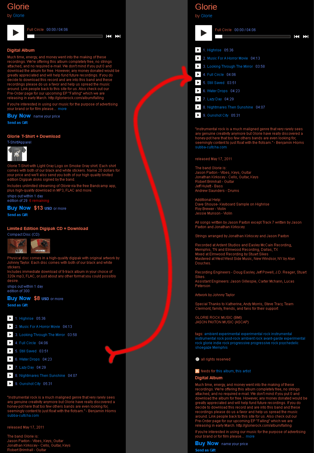 Bandcamp: Stick Track List & Description to Player