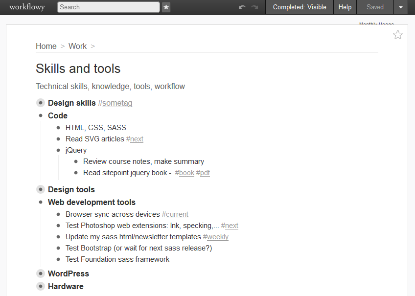 Workflowy - bold top level items like headings