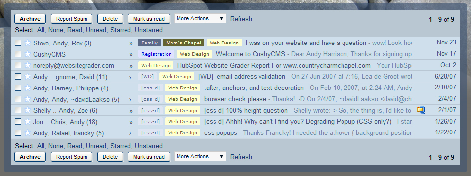 Make Gmail message list borders bigger