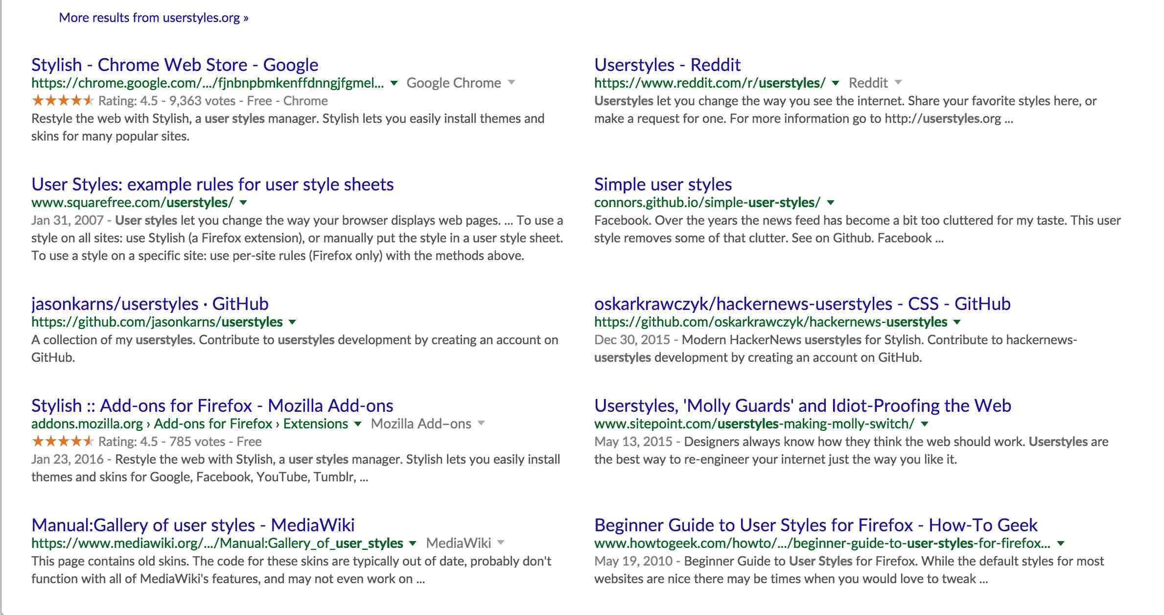 Google Search in columns