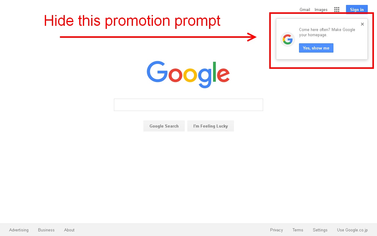 Hide Google Search Promotion Prompt