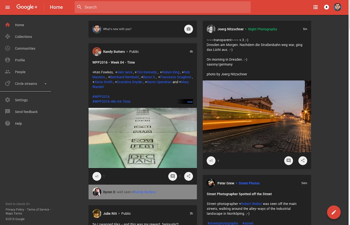 Dark Google Plus (2015 Redesign)