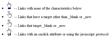 Link feature specific pointer hand icons