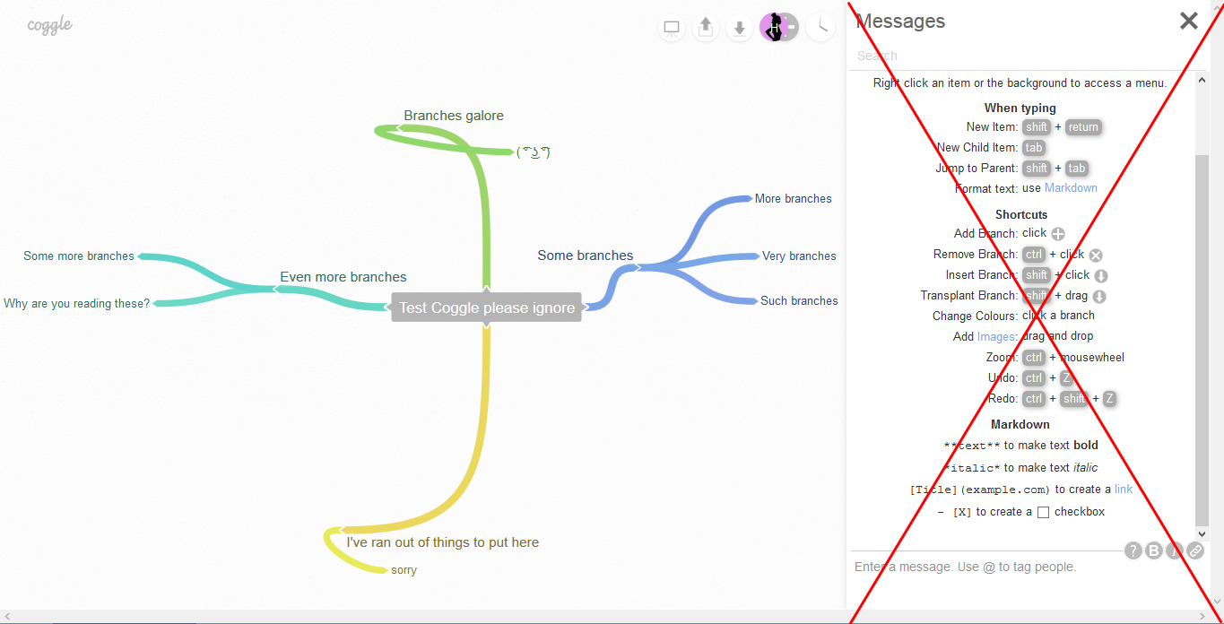 Coggle.it - Removed message panel