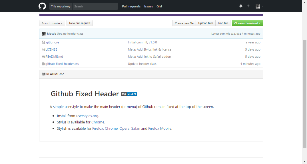 GitHub Fixed Header