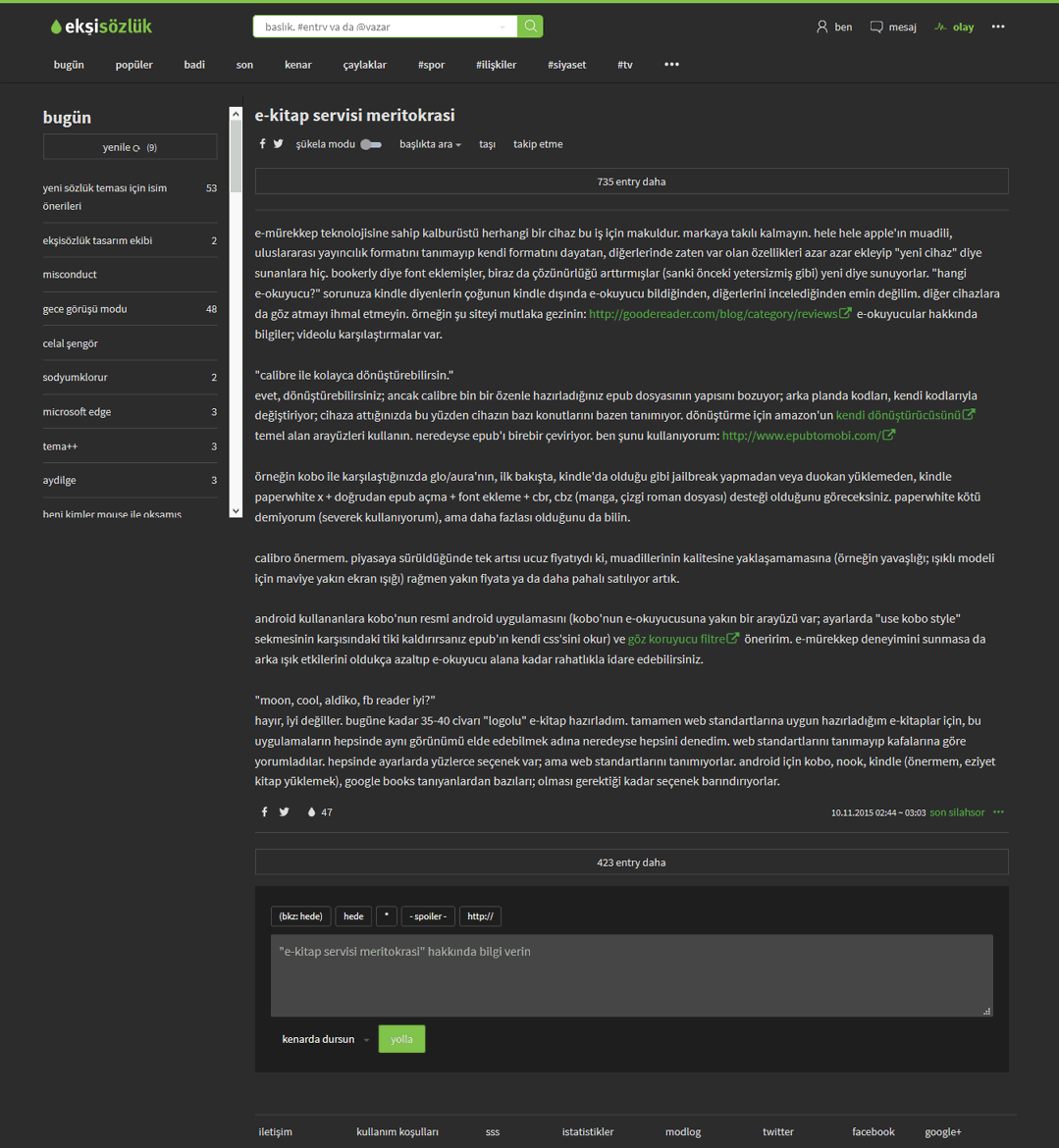 Eksi Sozluk 2016 Minimalist Theme - Night