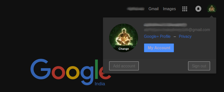 Google Account Info Dark