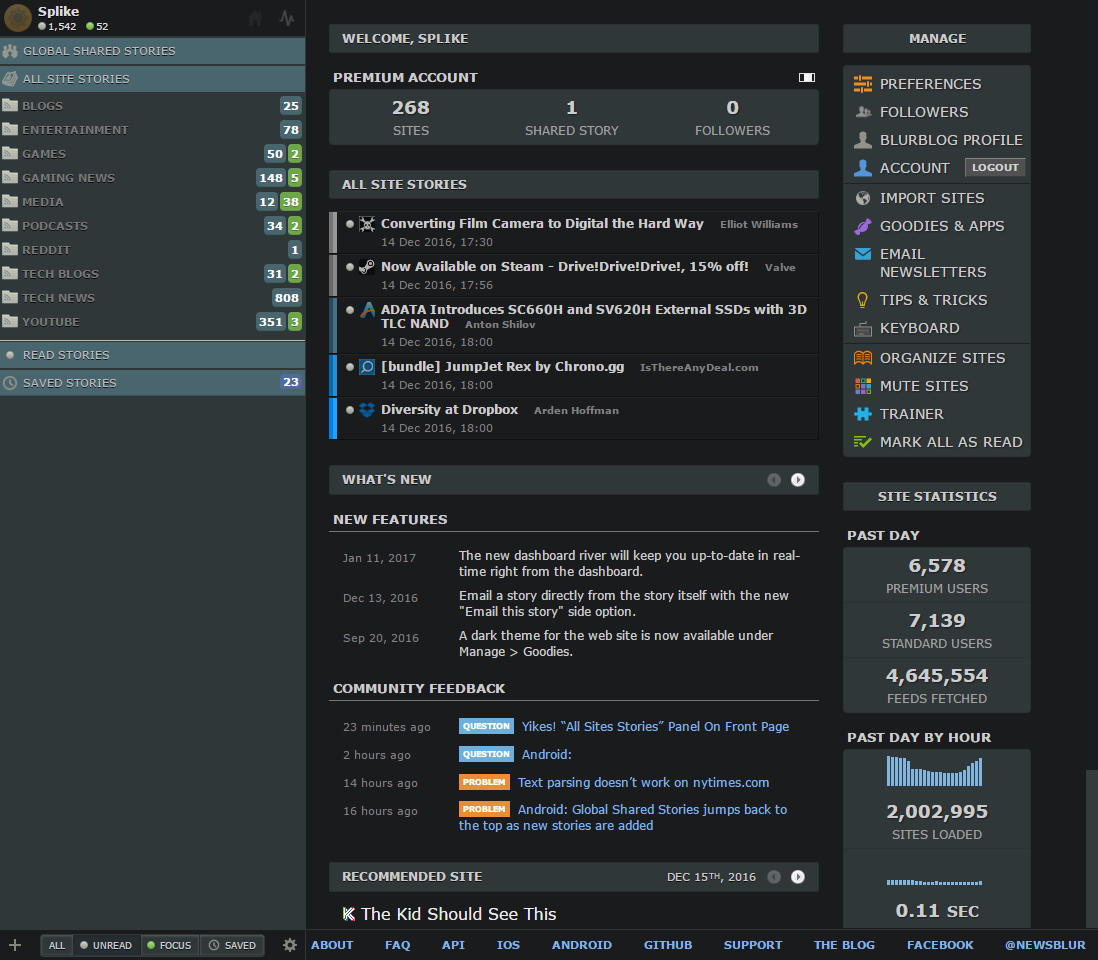 NewsBlur - Dark Theme by Splike