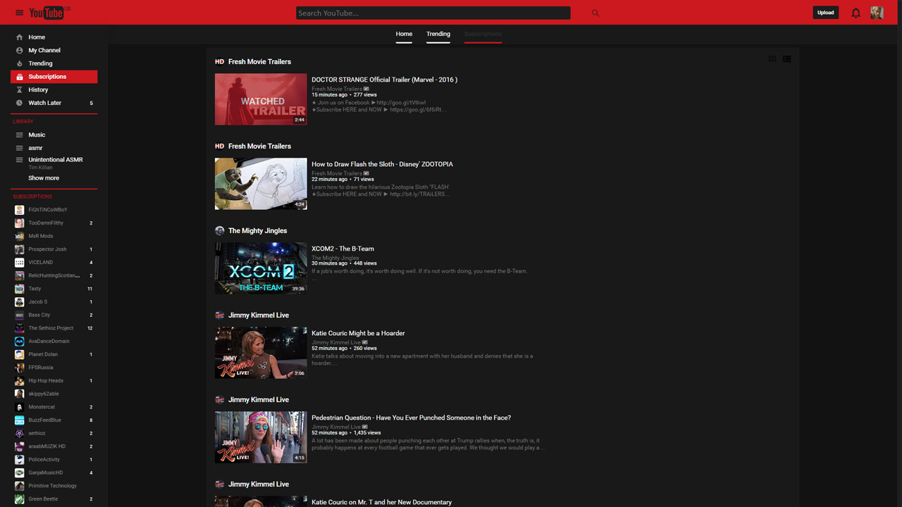 YouTube Dark Material Design RED