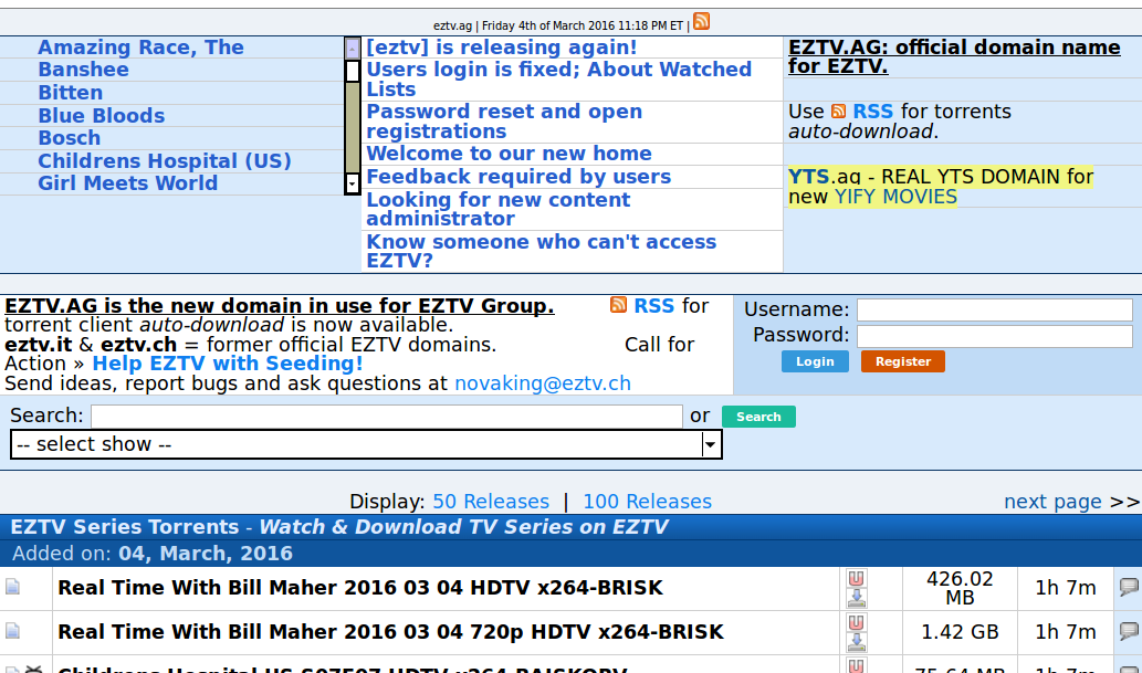 eztv.ag for big screen tv - media centres