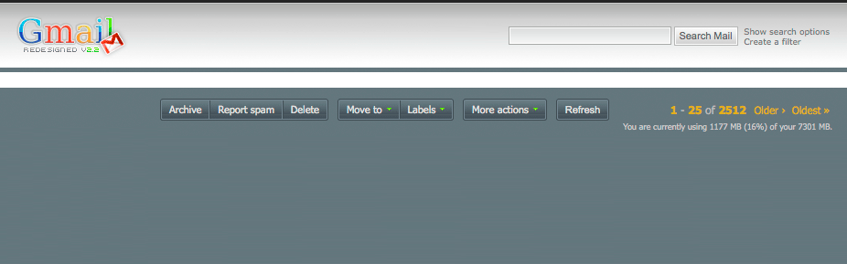 Gmail Redesigned - Search Right and Simple Footer