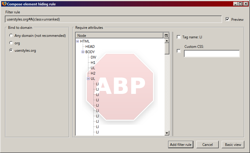 Adblock Plus Element Hiding Helper Custom Backgrnd